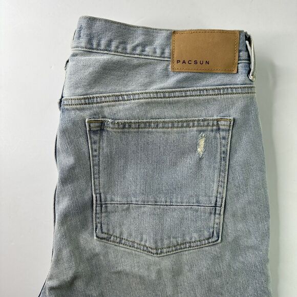Pacsun Skinny Jeans Mens Sz 36 x 30 Light Wash Distressed Denim Blue Knee Holes - Picture 7 of 13